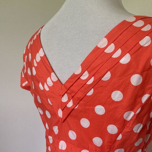 Boden Peachy Orange Pokadot Midi Dress, Size 2 - Picture 5 of 10